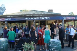 Wedding Guests enjoying a drink at Wollombi Tavern after ceremony